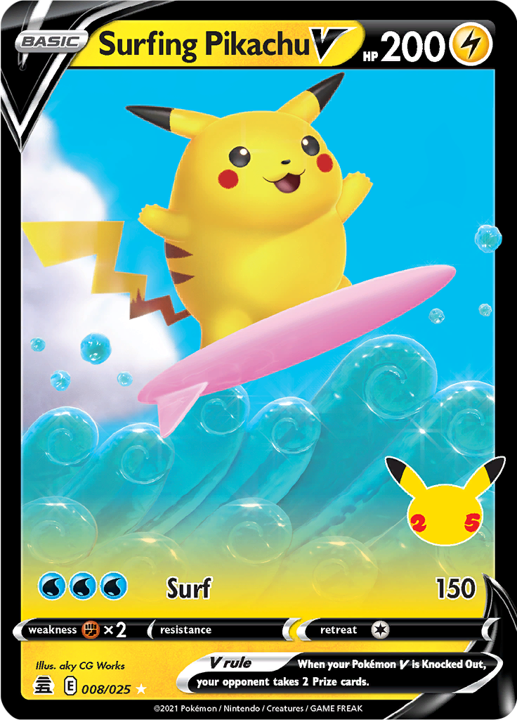 Surfing Pikachu V Near Mint - 008/025 - Celebrations
