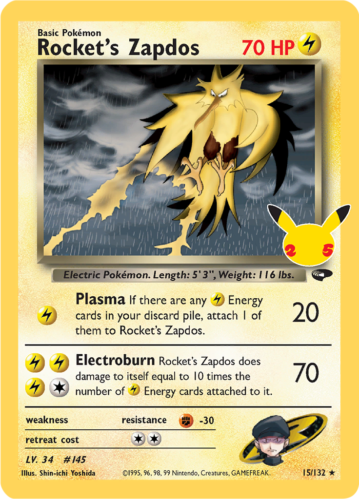 Rocket's Zapdos Near Mint - 15/132 - Celebrations Classic Collection