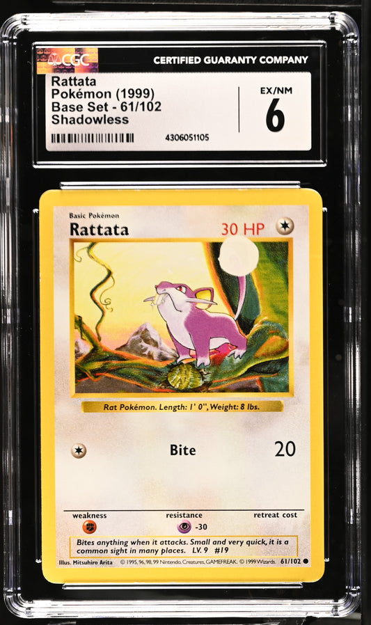 1999 Pokemon Base Set Shadowless Rattata 61/102 CGC 6 Ex/NM