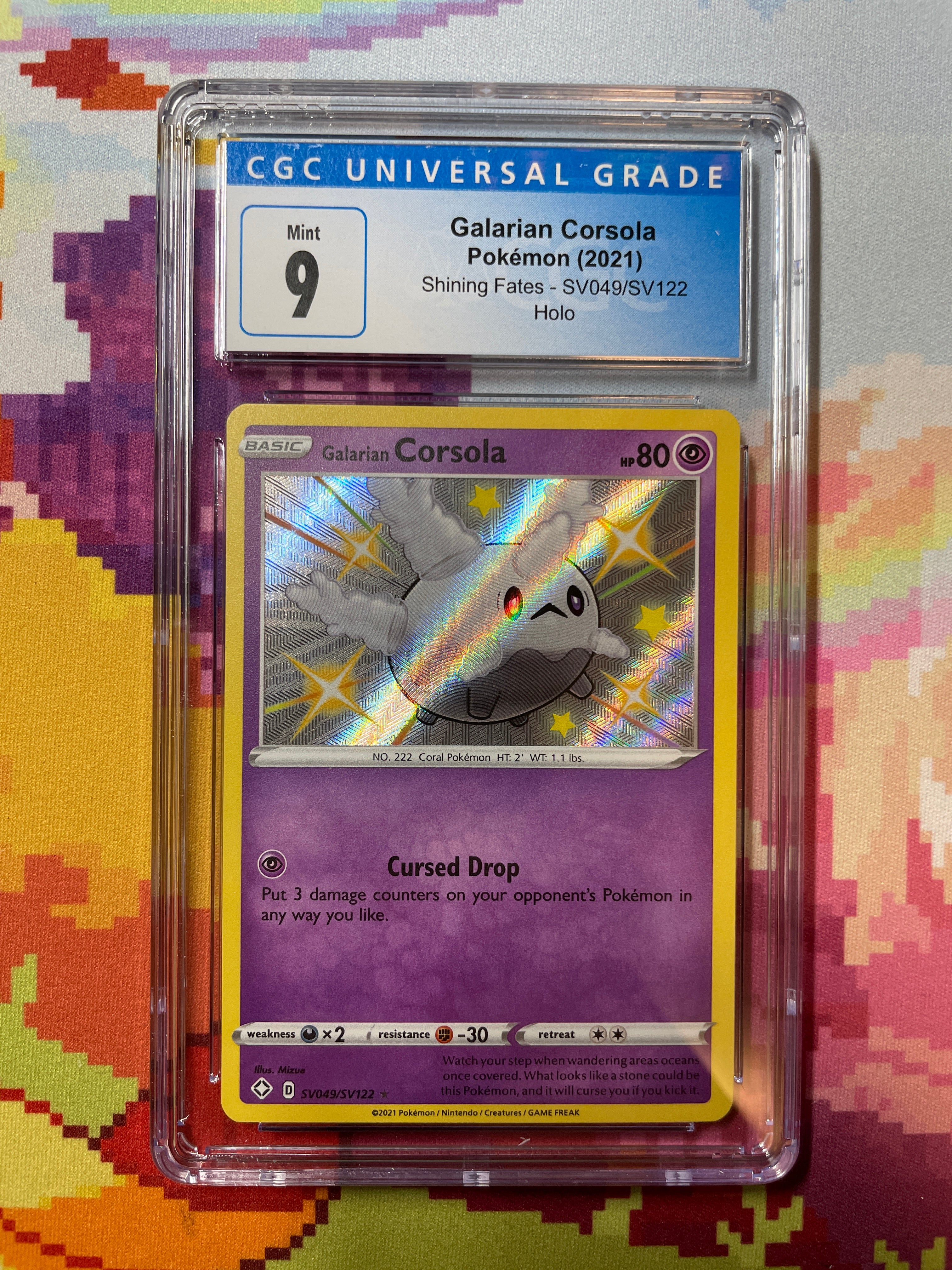 pokemon card corsola 2021 Pokémon Shining Fates Galarian Corsola Holo SV049/SV122 CGC 9 Min – Oblivion Collectibles
