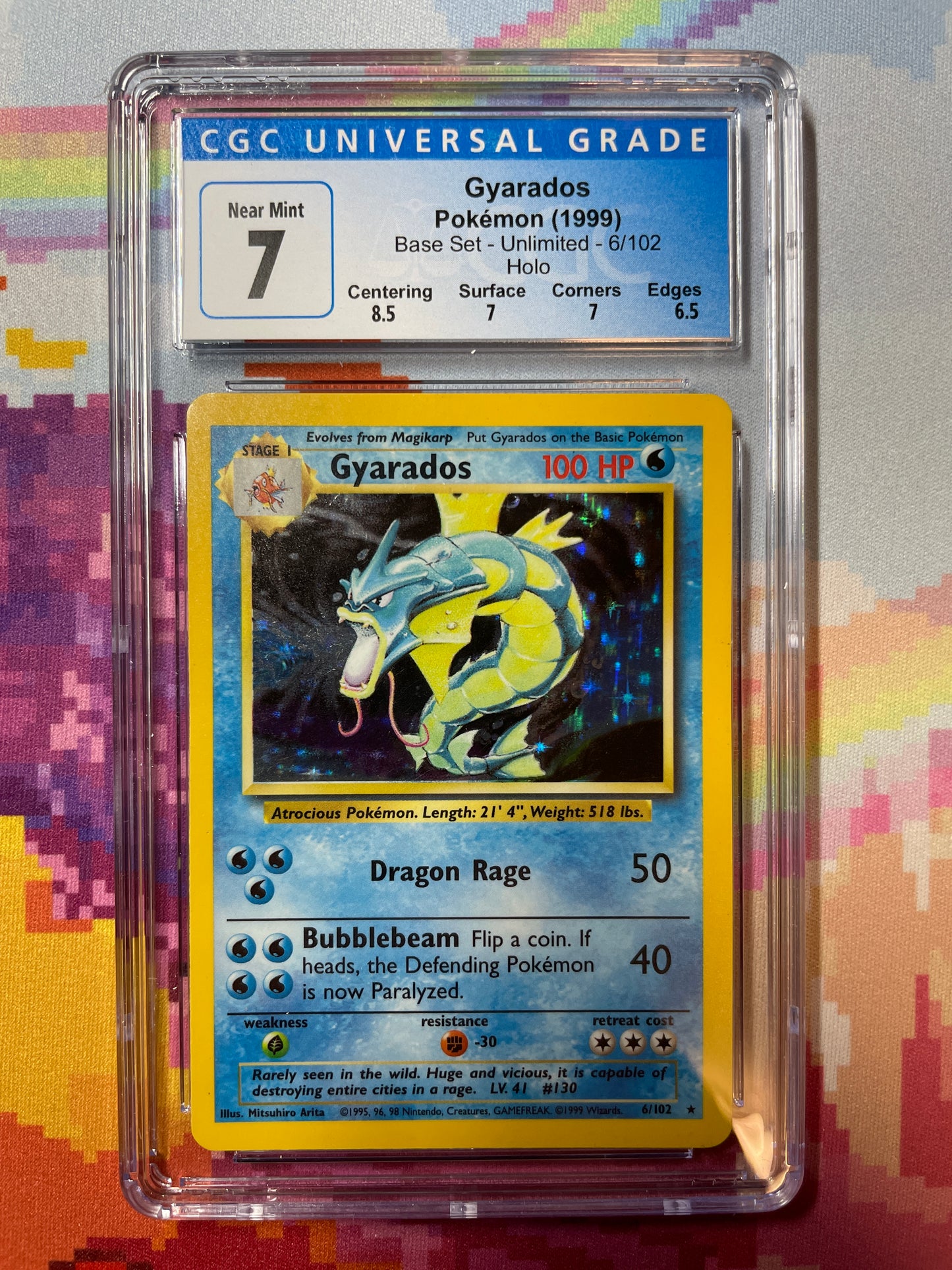 1999 Pokémon Base Set Gyarados Holo 6/102 CGC 7 Near Mint