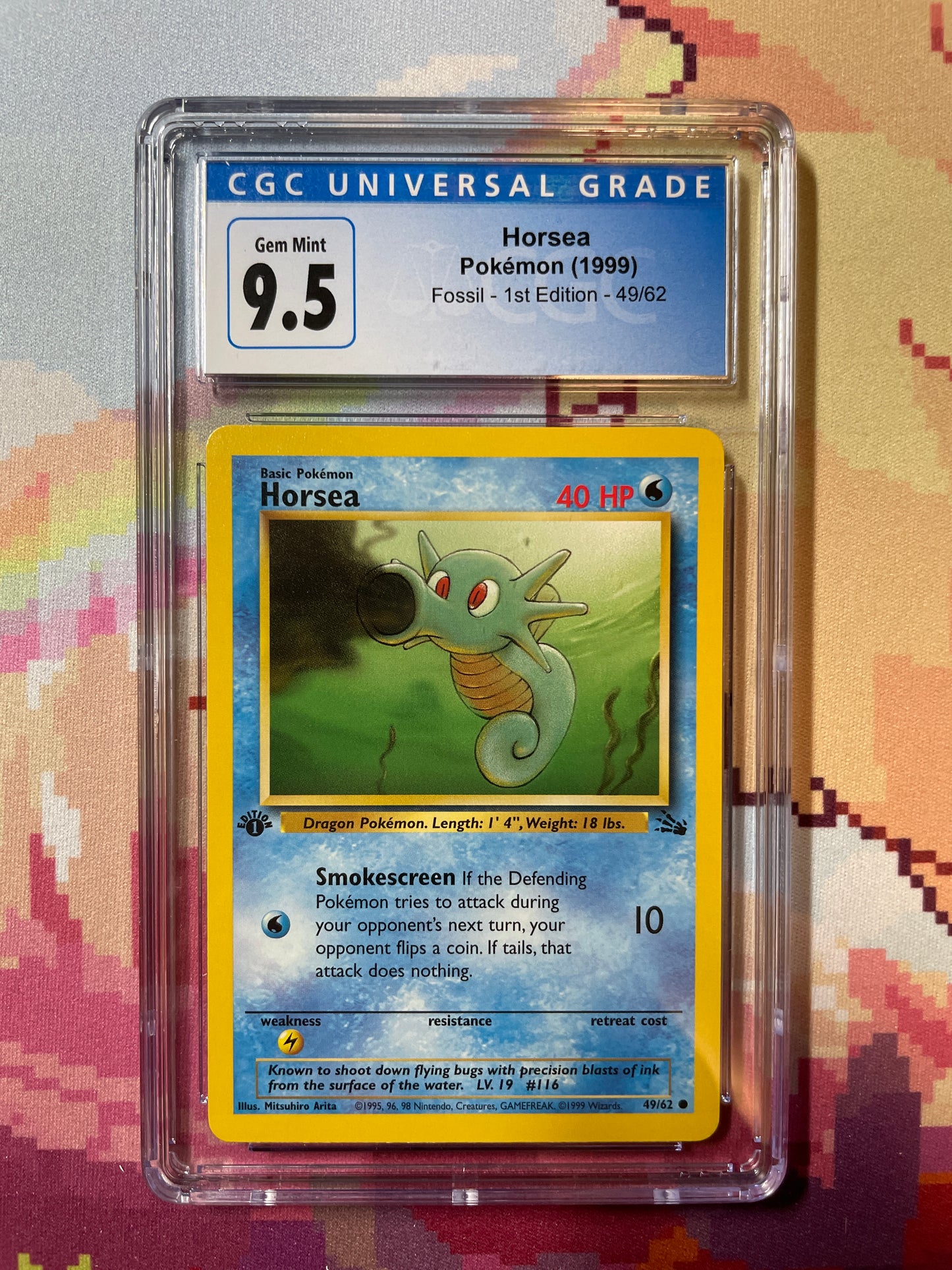1999 Pokémon Fossil 1st Edition Horsea 49/62 CGC 9.5 Gem Mint