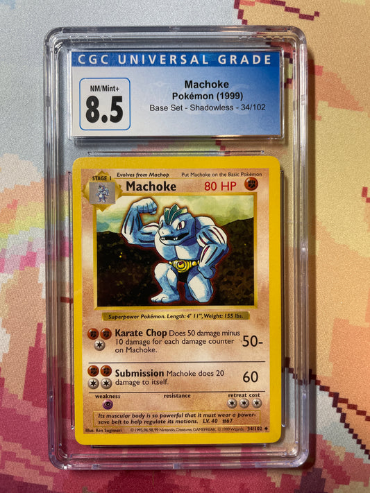 1999 Pokémon Base Set Shadowless Machoke 34/102 CGC 8.5 NM/Mint+
