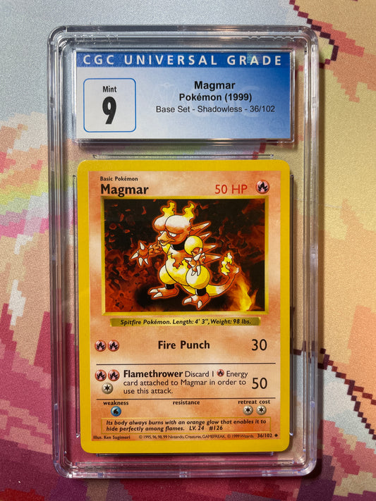 1999 Pokémon Base Set Shadowless Magmar 38/102 CGC 8 NM/Mint