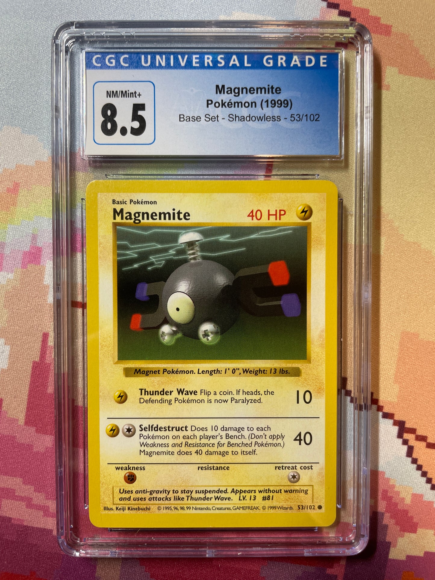1999 Pokémon Base Set Shadowless Magnemite 53/102 CGC 8.5 NM/Mint+