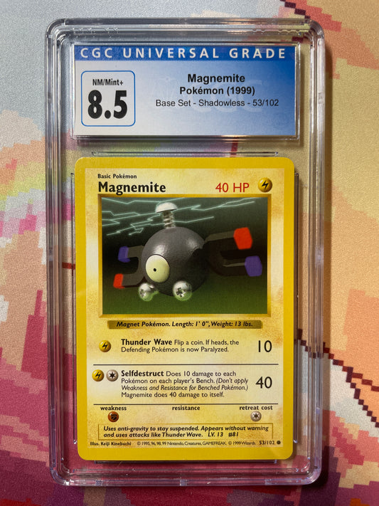 1999 Pokémon Base Set Shadowless Magnemite 53/102 CGC 8.5 NM/Mint+