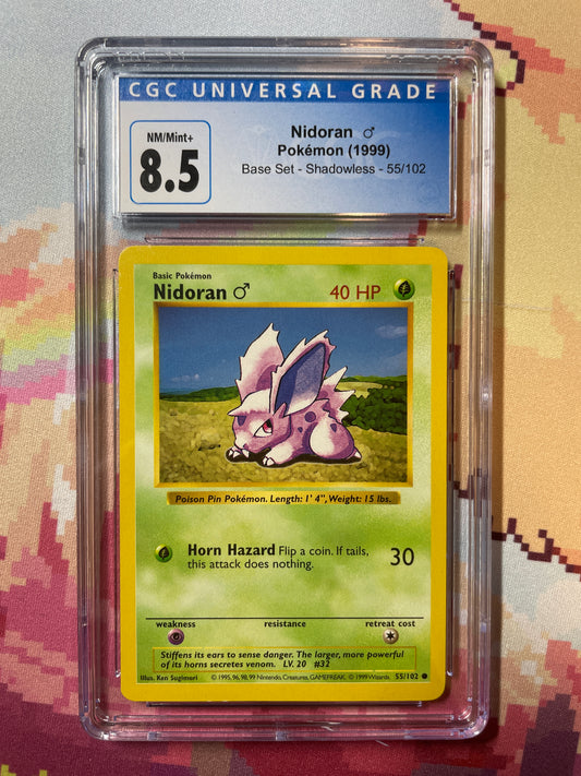 1999 Pokémon Base Set Shadowless Nidoran 55/102 CGC 8.5 NM/Mint+