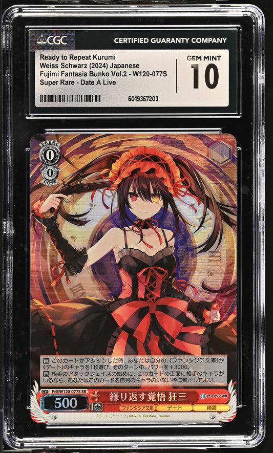 2024 Weiss Schwarz Japanese Fujimi Fantasia Bunko Vol. 2 Ready to Repeat Kurumi Fdl/W120-077S SR CGC 10 Gem Mint
