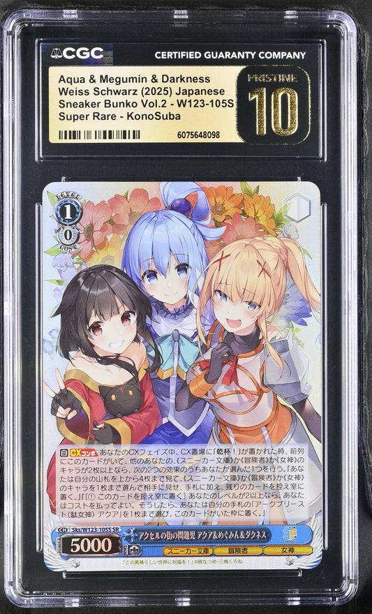 2025 Weiss Schwarz Japanese Sneaker Bunko Vol. 2 Trouble of the Axel Town Aqua & Megumin & Darkness Sks/W123-105S SR CGC 10 Pristine
