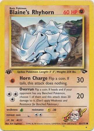 Pokemon Gym Challenge 1st Edition 65/132 Blaine's Rhyhorn