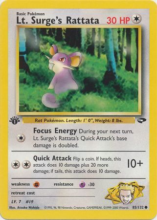 Pokemon Gym Challenge 1st Edition 85/132 Lt. Surge's Rattata