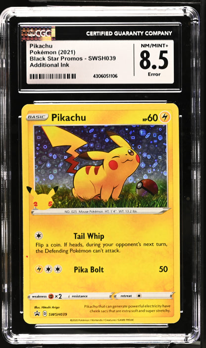 2021 Pokemon Sword & Shield Promos Pikachu SWSH039 CGC 8.5 NM/Mint+ Ink Error