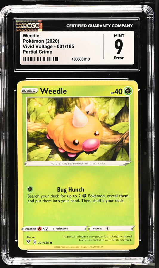 2020 Pokemon Vivid Voltage Weedle 001/185 CGC 9 Mint Crimp Error