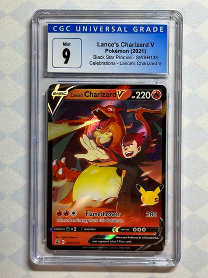 2021 pokemon trading card game celebrations lance's charizard v 2021 Pokémon Black Star Promos Lance's Charizard V SWSH133 CGC 9 Mint – Oblivion Collectibles