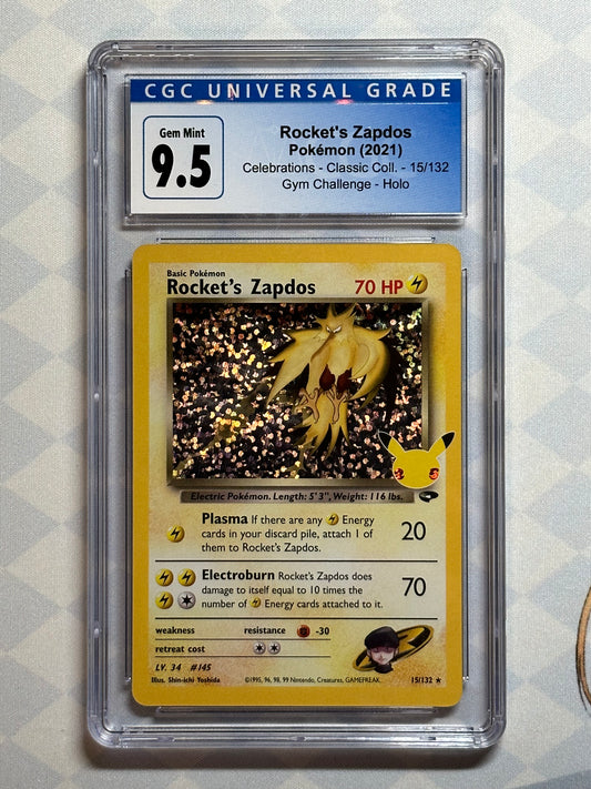 2021 Pokémon Celebrations Classic Collection Rocket's Zapdos Holo 15/132 CGC 9.5 Gem Mint