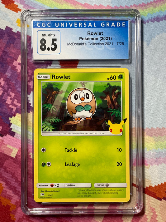 2021 Pokémon McDonald's Collection Rowlet 7/25 CGC 8.5 NM/Mint+