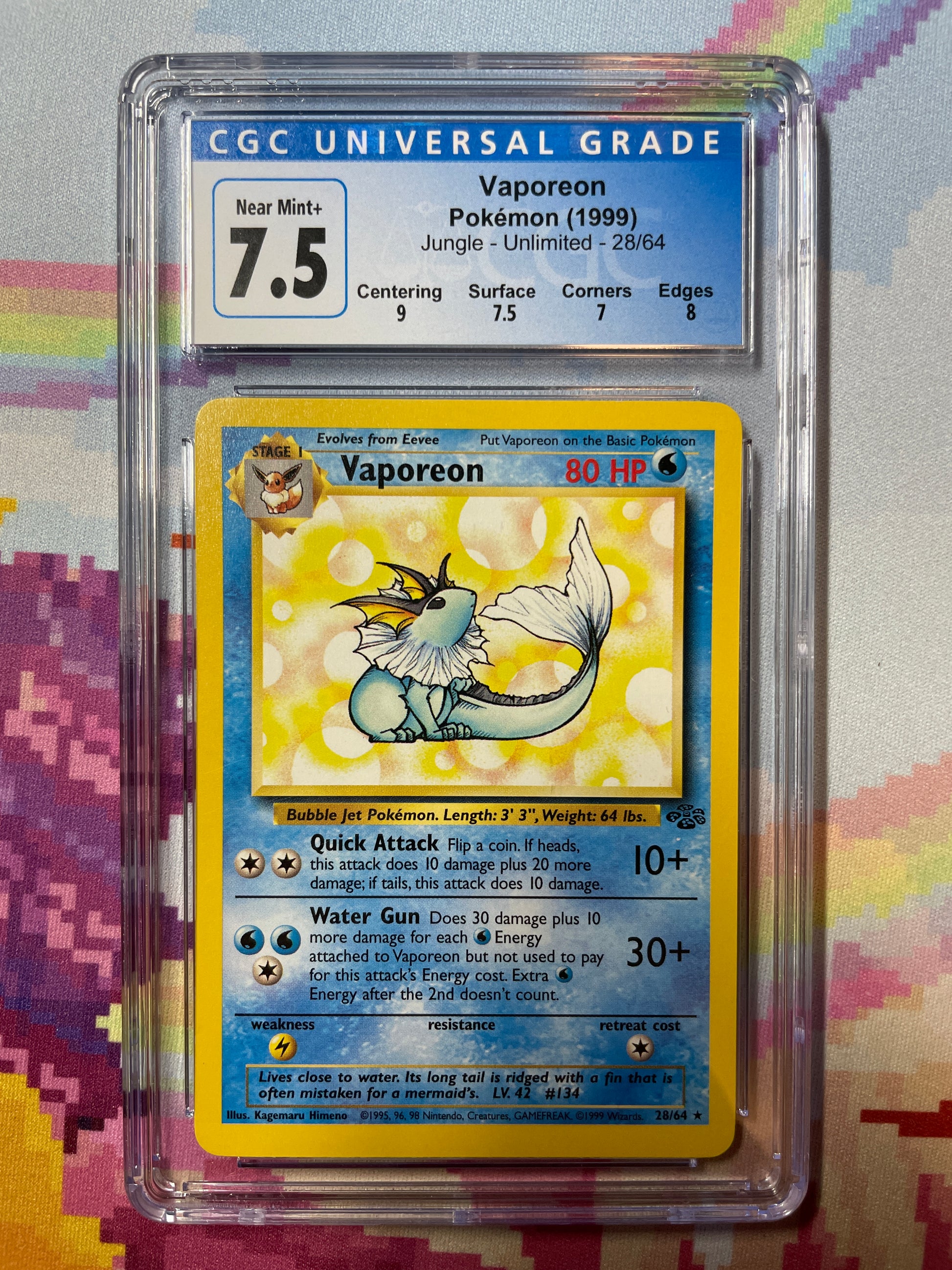 1999 Pokmon Jungle Vaporeon 28/64 CGC 7.5 Near Mint+ Oblivion Collectibles 1999 Pokmon Jungle Vaporeon 28/64 CGC 7.5 Near Mint+ Oblivion Collectibles