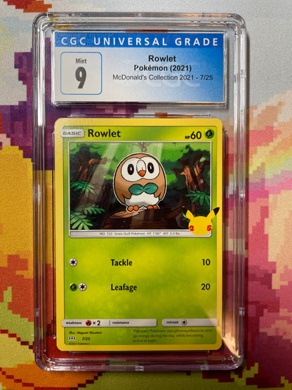 2021 Pokémon McDonald's Collection Rowlet 7/25 CGC 9 Mint