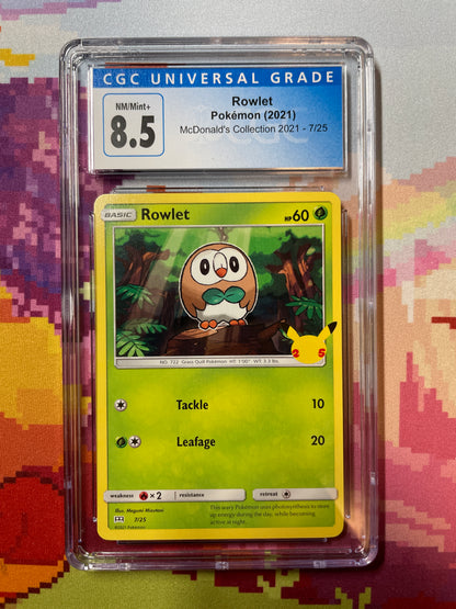 2021 Pokémon McDonald's Collection Rowlet 007/025 CGC 8.5 NM/Mint+