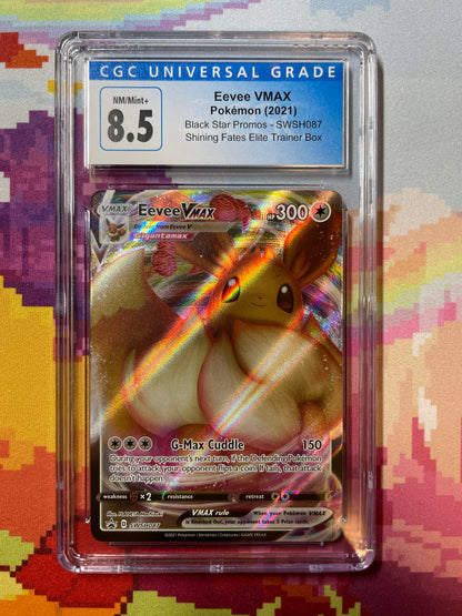 eevee vmax pokemon card 2021 Pokémon Black Star Promos Eevee VMAX SWSH087 CGC 8.5 NM/Mint+ – Oblivion Collectibles