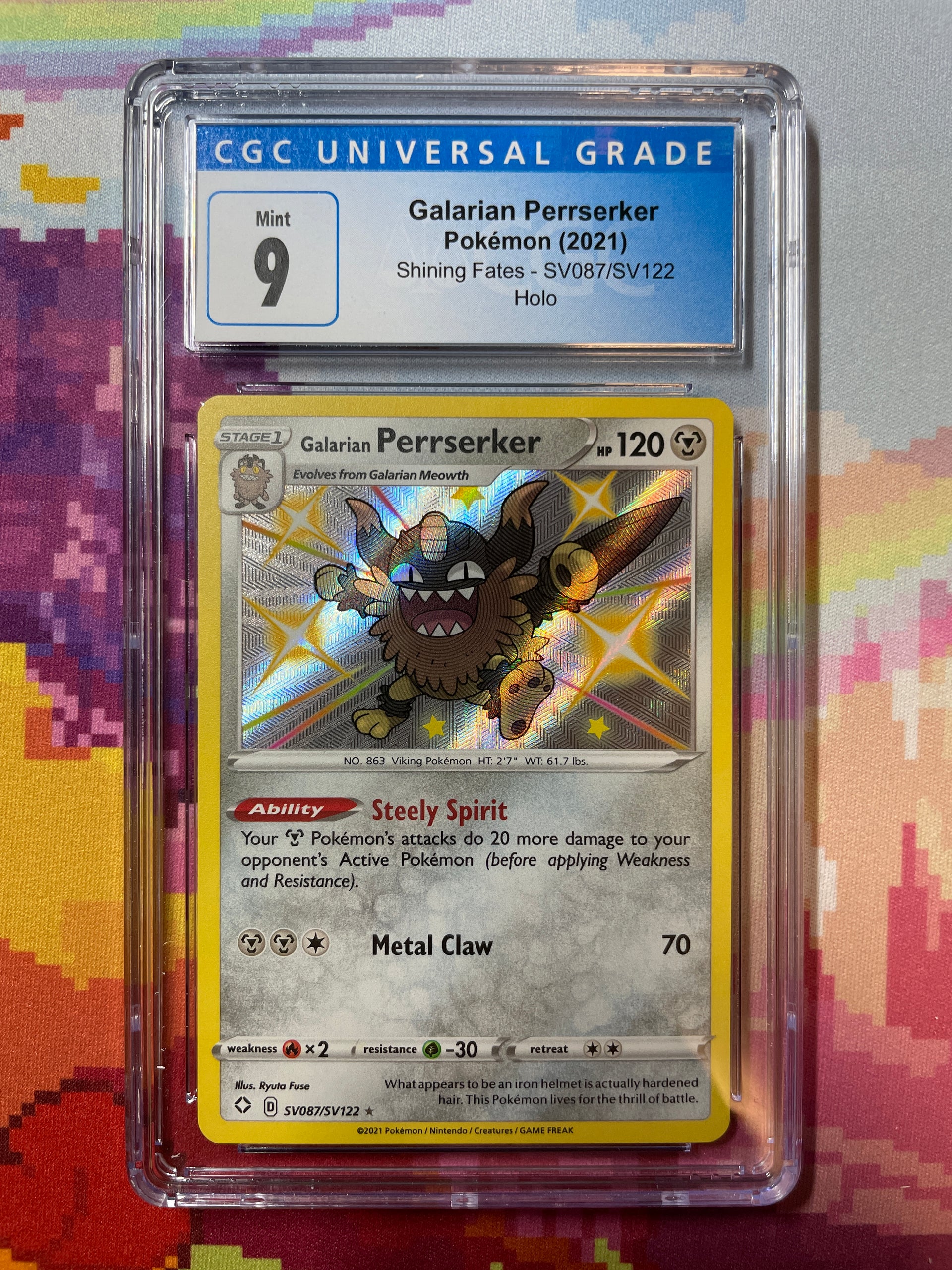 2021 Pokmon Shining Fates Galarian Perrserker Holo SV087/SV122 CGC 9 Oblivion Collectibles 2021 Pokmon Shining Fates Galarian Perrserker Holo SV087/SV122 CGC 9 Oblivion Collectibles