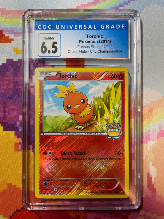 2014 Pokémon Furious Fists Torchic Crosshatch Holo 12/111 CGC 6.5 Ex/NM+