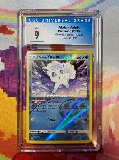 2019 Pokémon Cosmic Eclipse Alolan Vulpix Reverse Holo 39/236 CGC 9 Mint