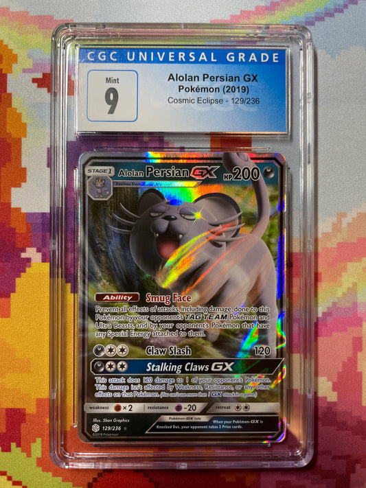 2019 Pokémon Cosmic Eclipse Alolan Persian GX 129/236 CGC 9 Mint