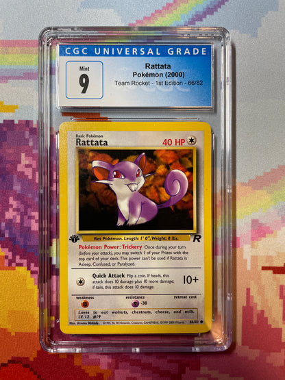 2000 Pokémon Team Rocket 1st Edition Rattata 66/82 CGC 9 Mint