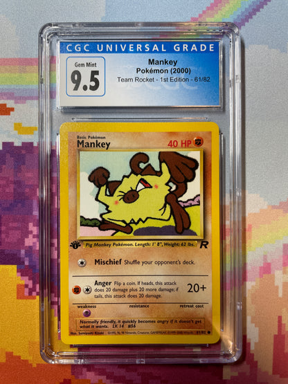 2000 Pokémon Team Rocket 1st Edition Mankey 61/82 CGC 9.5 Gem Mint