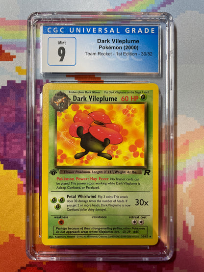 2000 Pokémon Team Rocket 1st Edition Dark Vileplume 30/82 CGC 9 Mint – Oblivion Collectibles
