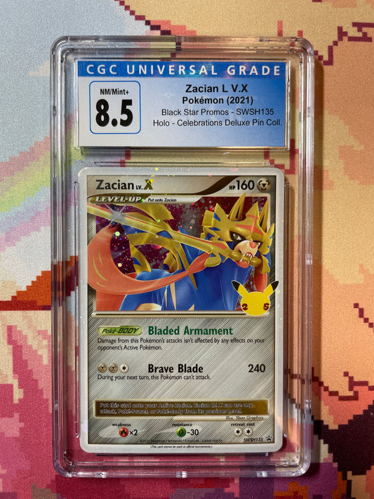 2021 Pokémon Black Star Promos Zacian Lv.X SWSH135 CGC 8.5 NM/Mint+