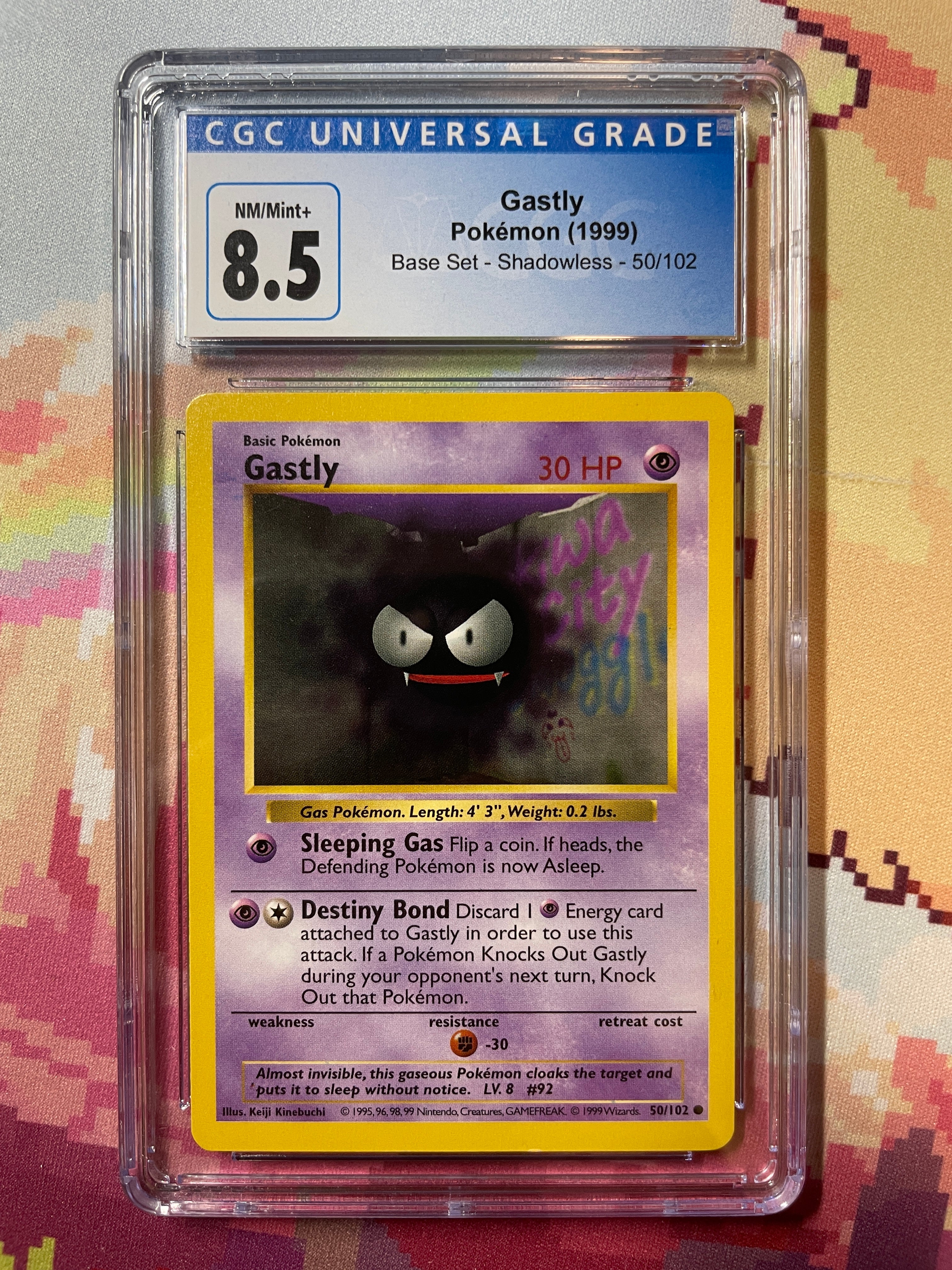 1999 Pokémon Base Set Shadowless Gastly 50/102 CGC 8.5 NM